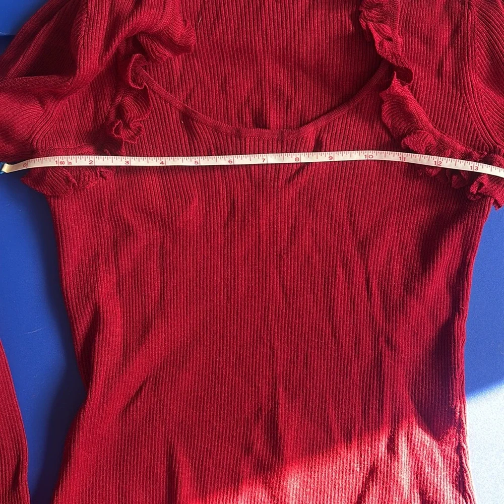august silk Red Ribbed Ruffle Long Sleeve Top - Picture 5 of 7